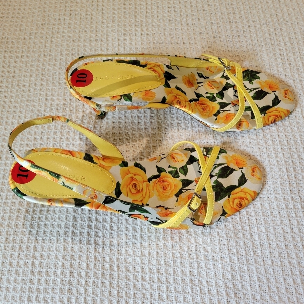 Floral Yellow Strappy Heels - Picture 4 of 13